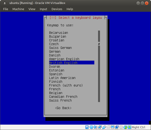 Ubuntu 4.10, Warty Warthog, setup select keyboard layout