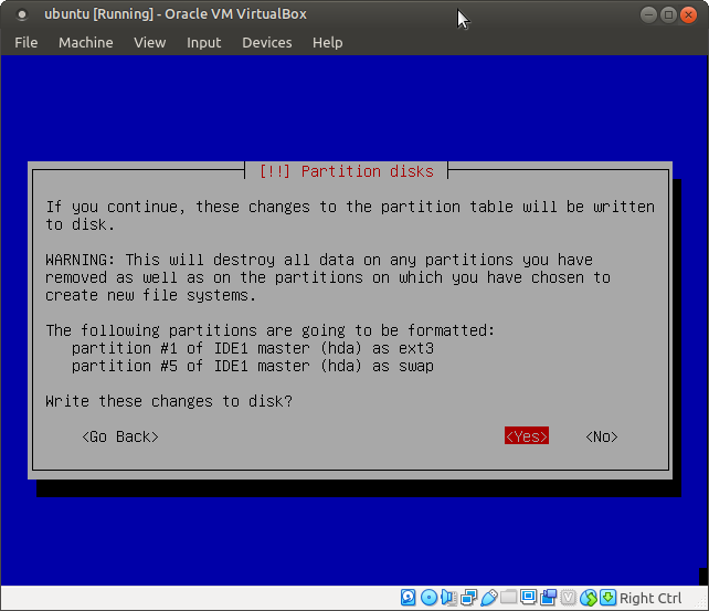 Ubuntu 4.10, Warty Warthog, setup write changes to disk