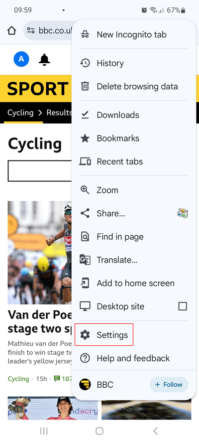 Scroll down to settings