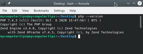 Enter php --version in the terminal to display the latest version