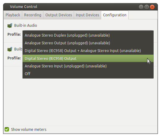 PulseAudio volume control select card