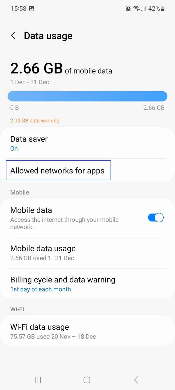 Allowed networks for apps