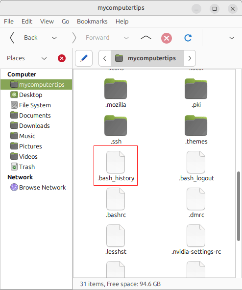 .bash_history file, located under your home directory
